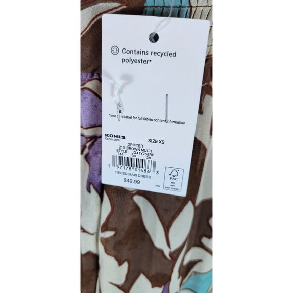 Women's Sonoma Casual Deep White Maxi Dress Drifter Brown Multi Size XS Multicol - Picture 4 of 6